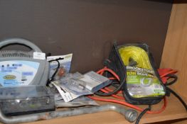 *Mixed Lot of Car Equipment Including Lightbulbs, Battery Charger, Tow Rope, etc.