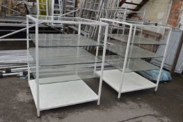 *Two Sets of Metal Framed Shelving with Glass Shel