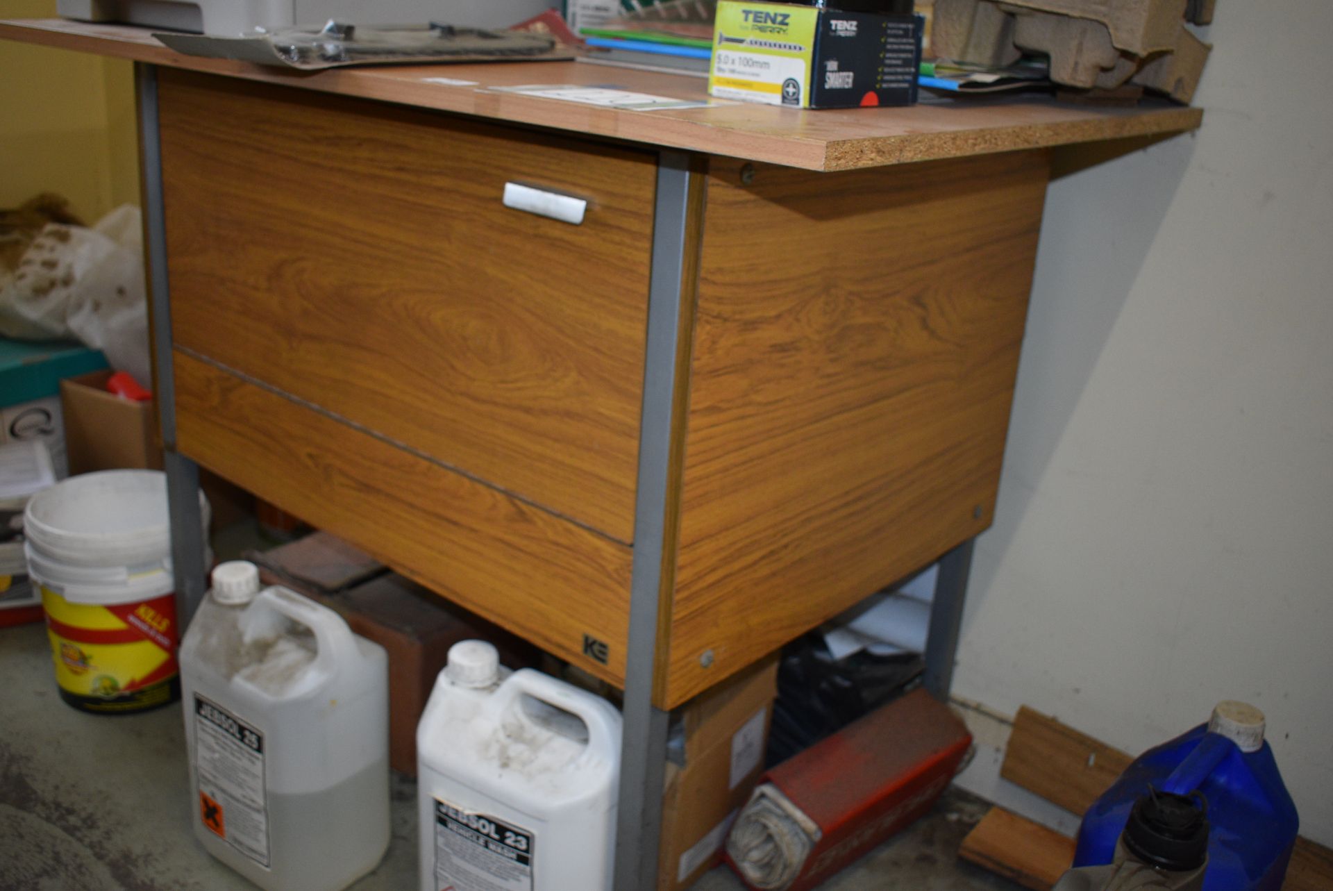 *Small Teak Table with Drop Down Door on Castors 70x50x73cm