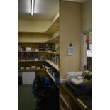*Six Tier Corner Shelving and Cabinet as Situated (buyer to remove, Contents not included)