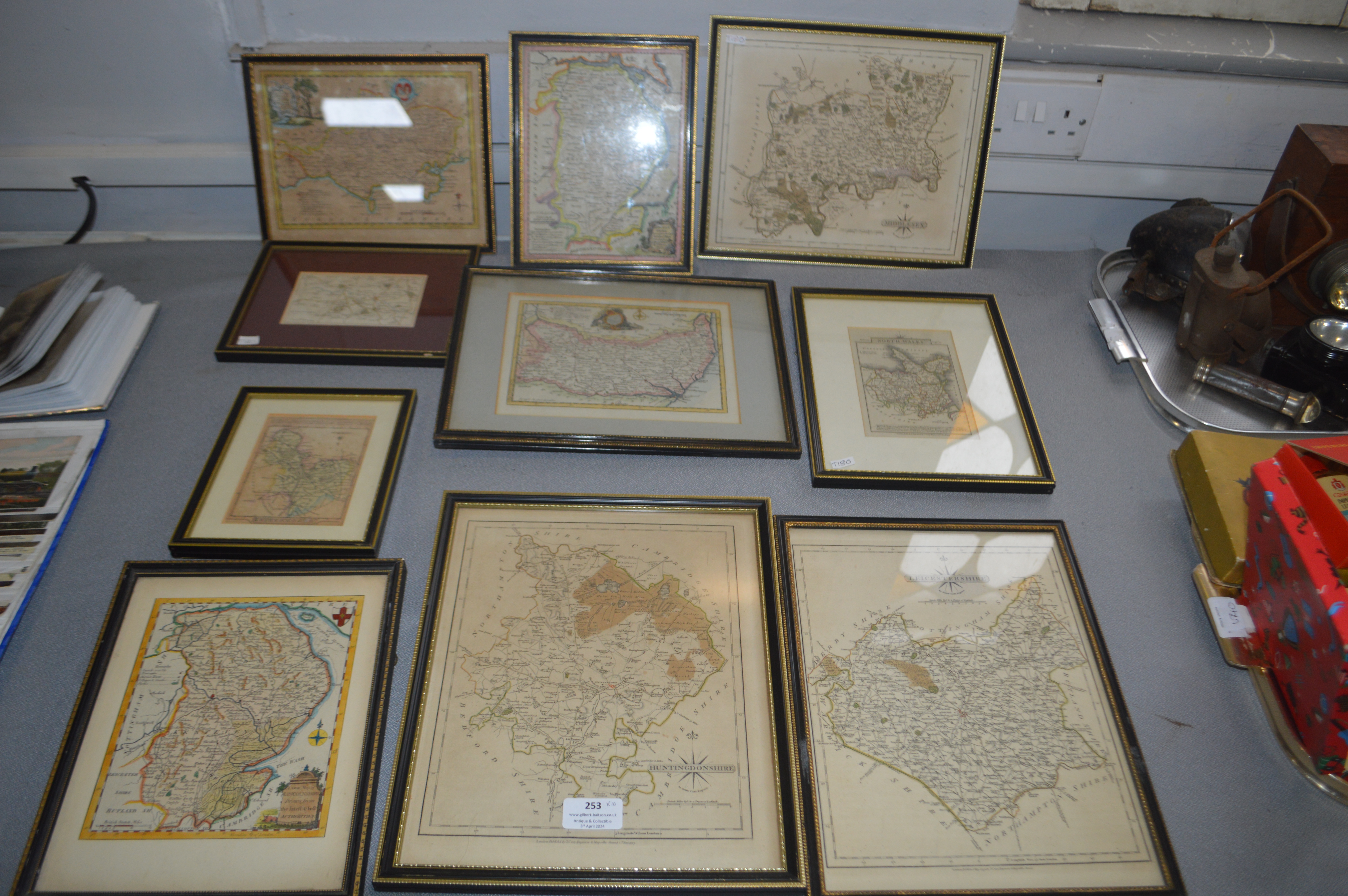 Ten Framed Vintage Maps 1740's etc.