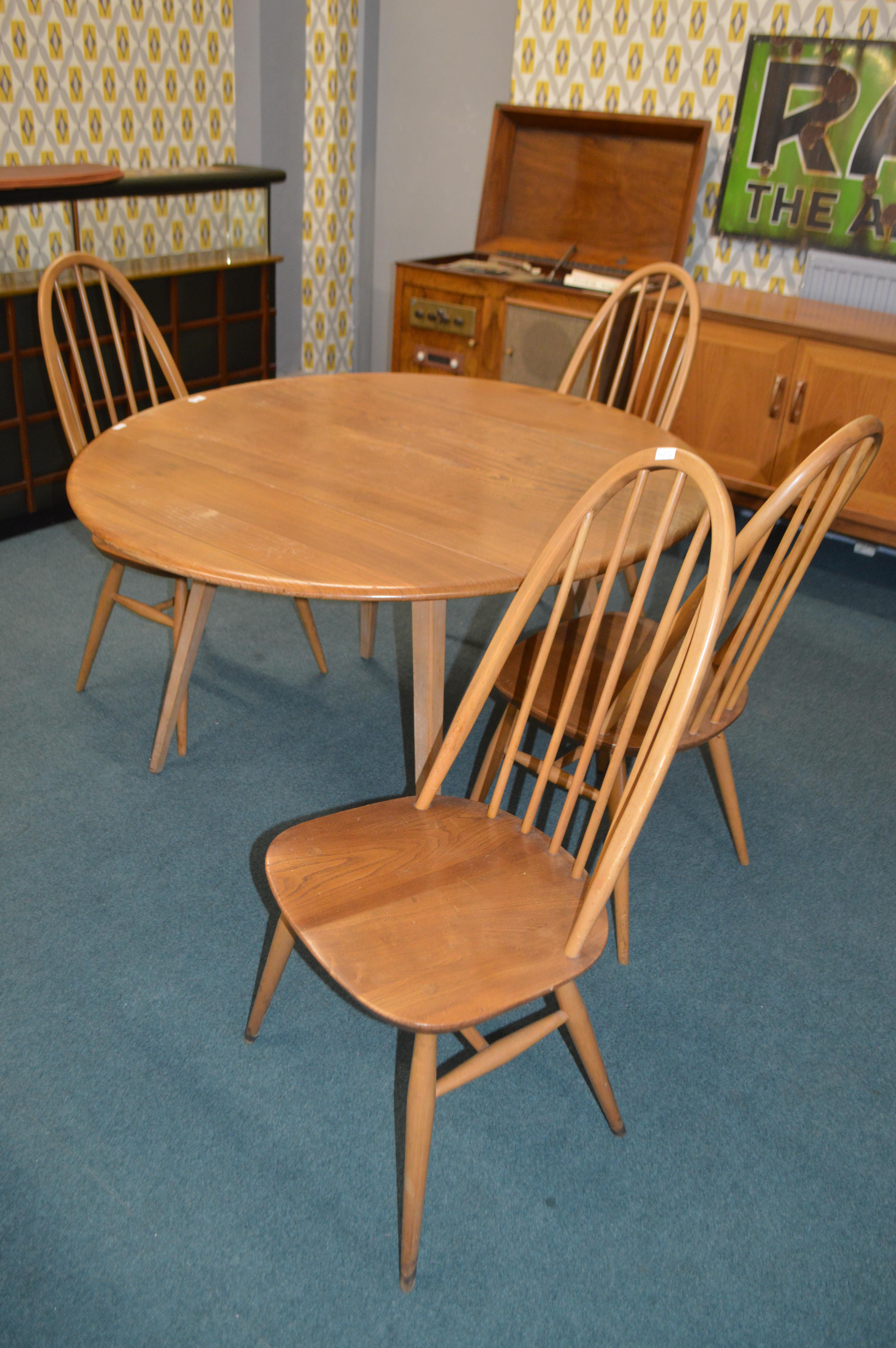 Ercol Oval Drop Leaf Dining Table with Four Matchi - Image 2 of 2