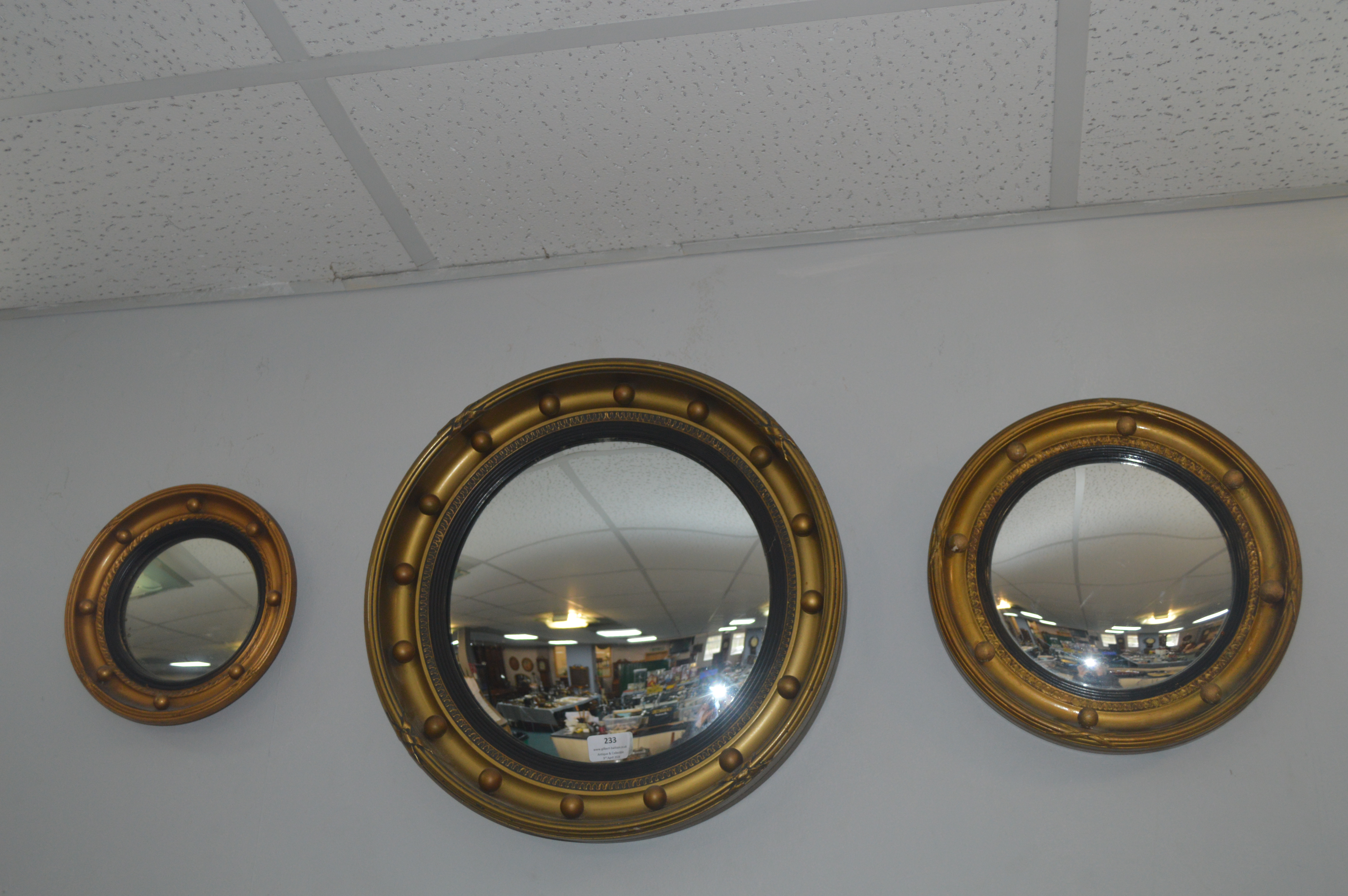 Set of Three Graduated Gilt Framed Convex Mirrors