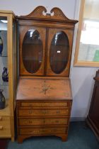 Inlaid Walnut Bureau with Glazed Bookcase and Hand