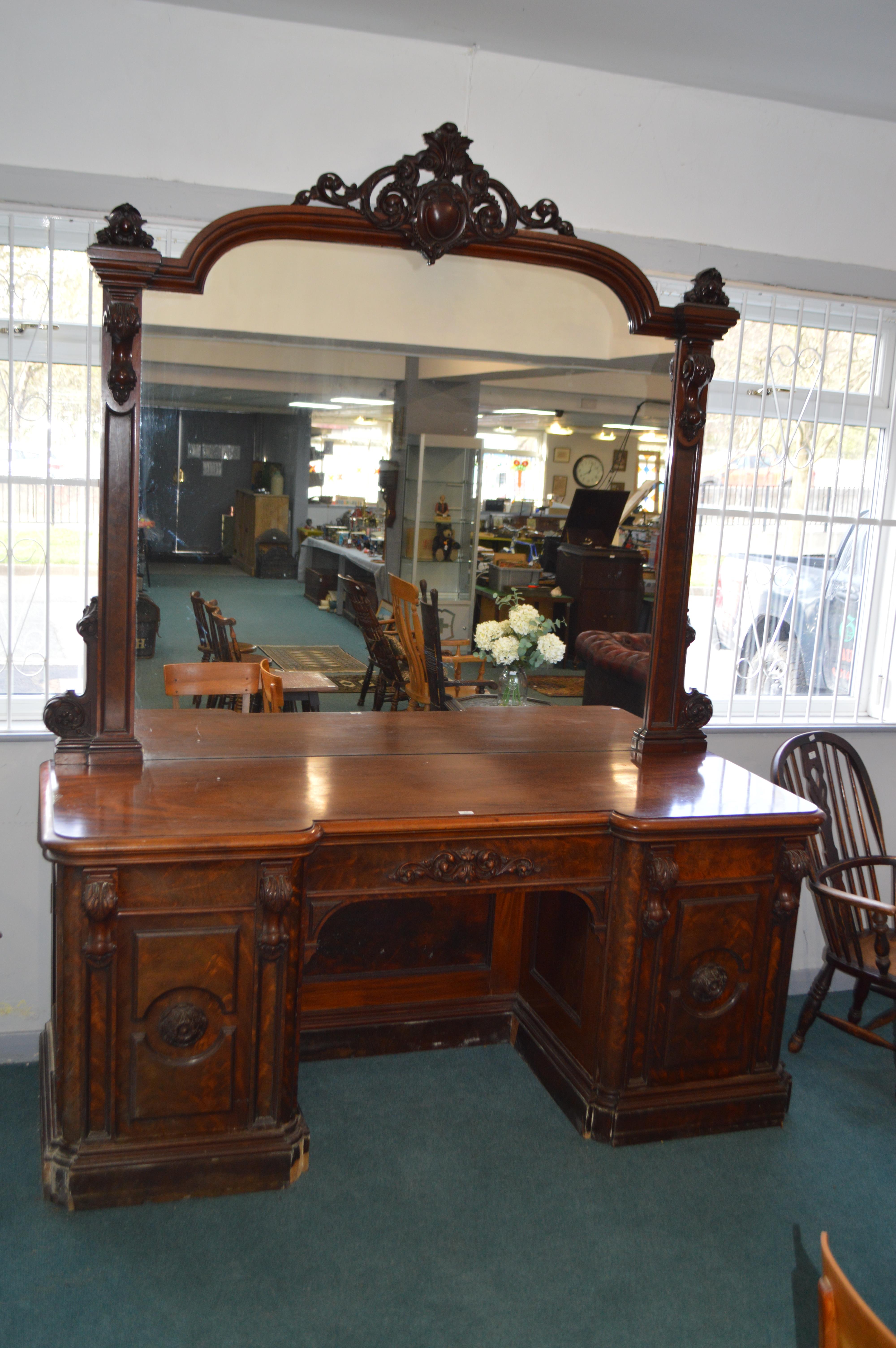 Large Victorian Mahogany Mirrored Back Sideboard w - Image 2 of 8