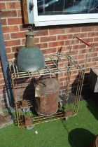 Vintage Metal Trolley, Oil Cans, and Metal Weights