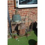 Vintage Metal Trolley, Oil Cans, and Metal Weights