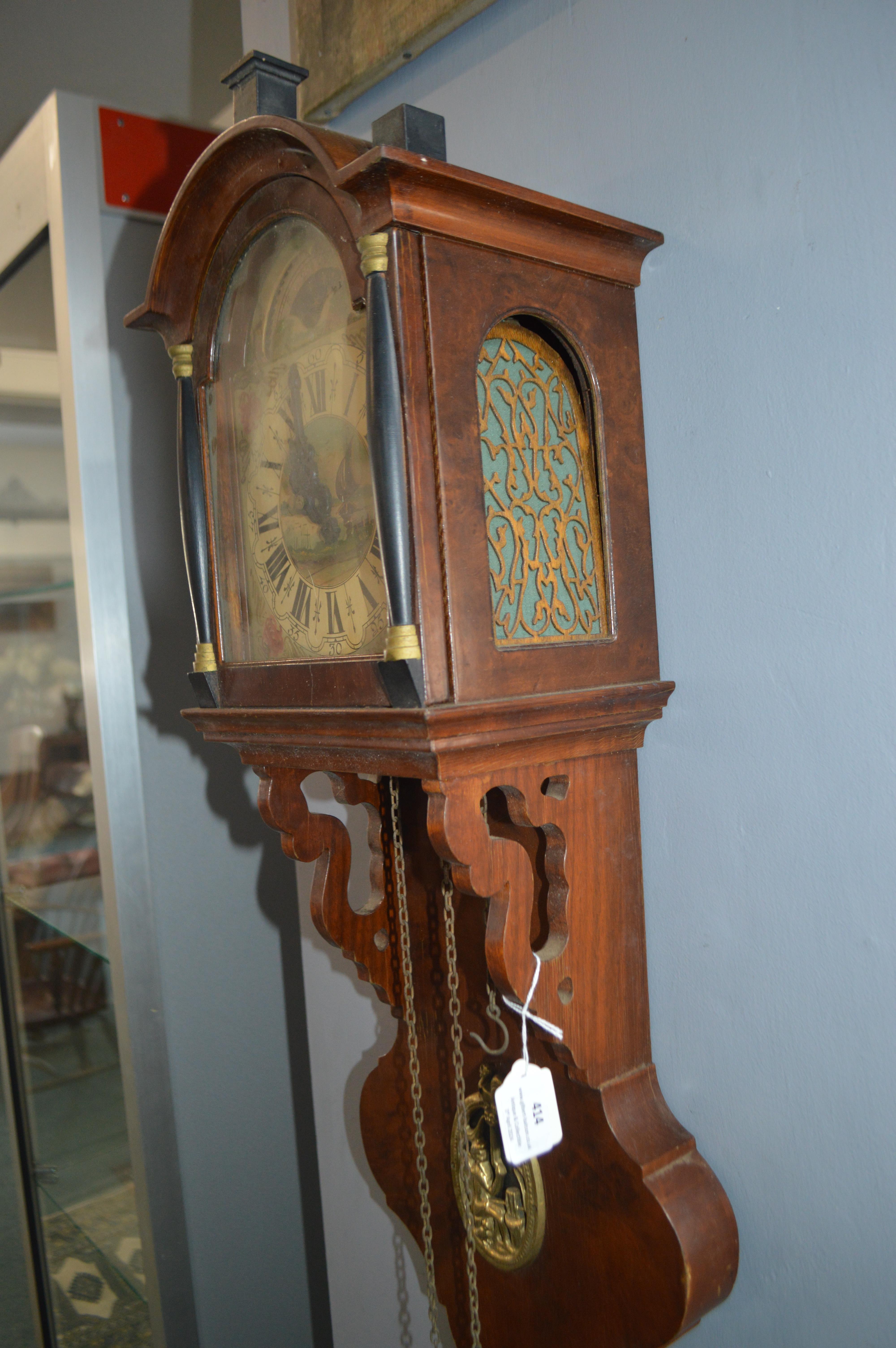 Walnut and mahogany Wall Clock with Painted Face a - Image 6 of 6