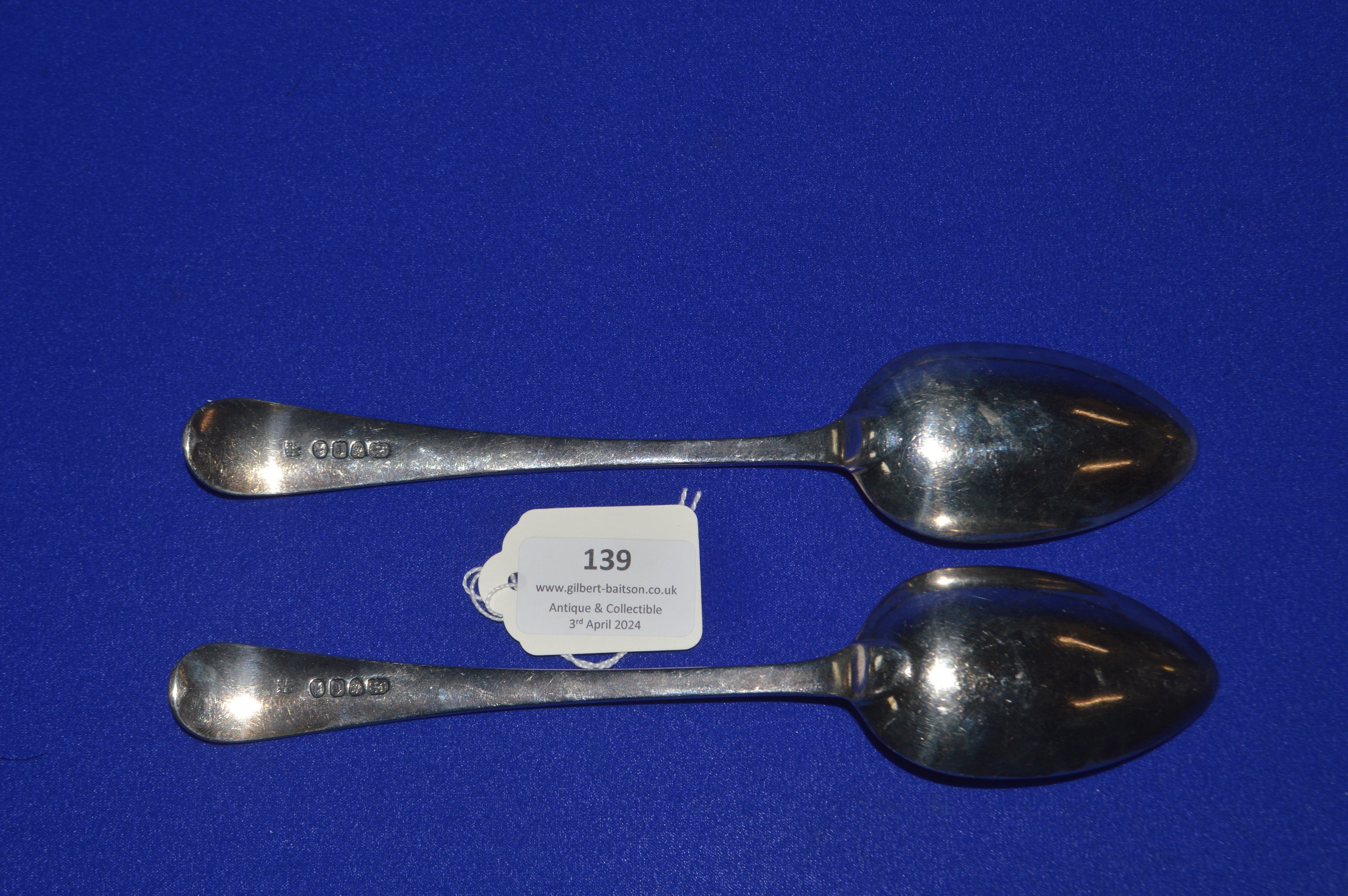 Pair of Hallmarked Silver Dessert Spoons by Peter & Anne Bateman - London 1794, 129g gross