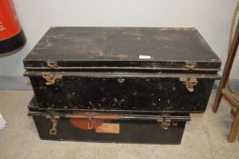 Two Military Tin Trunks and Contents Including Arm