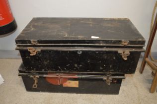 Two Military Tin Trunks and Contents Including Arm