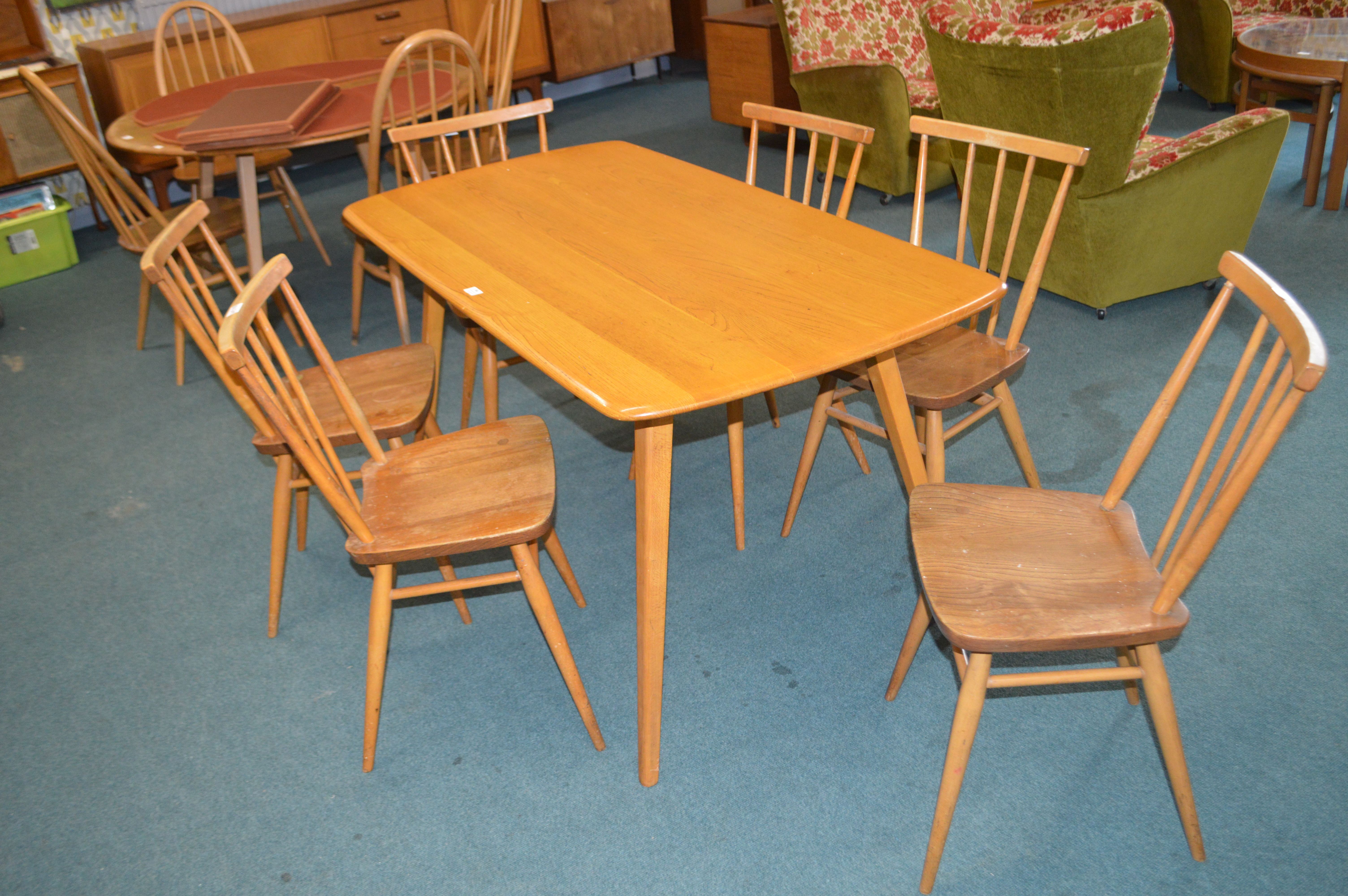 Ercol Dining Table and Six Matching Spindle Back C - Image 2 of 10