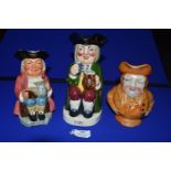 Three Toby Jugs Including Crown Devon Musical Toby
