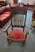 Oak Spindleback Rocking Chair with Carved Detail