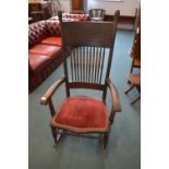 Oak Spindleback Rocking Chair with Carved Detail