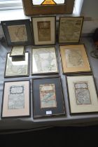 Ten Framed Map Dated From 1720's Including Lincolnshire, Cornwall, etc.