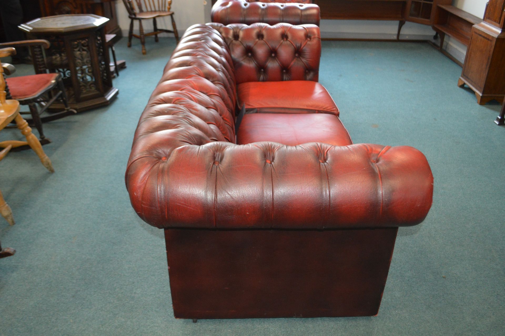 Red Leather Chesterfield Three Seat Sofa (A/F) - Image 2 of 6