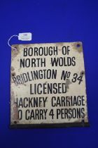 Bridlington Hackney Carriage Racing License Sign No. 34