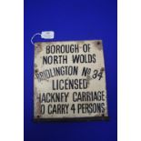 Bridlington Hackney Carriage Racing License Sign No. 34