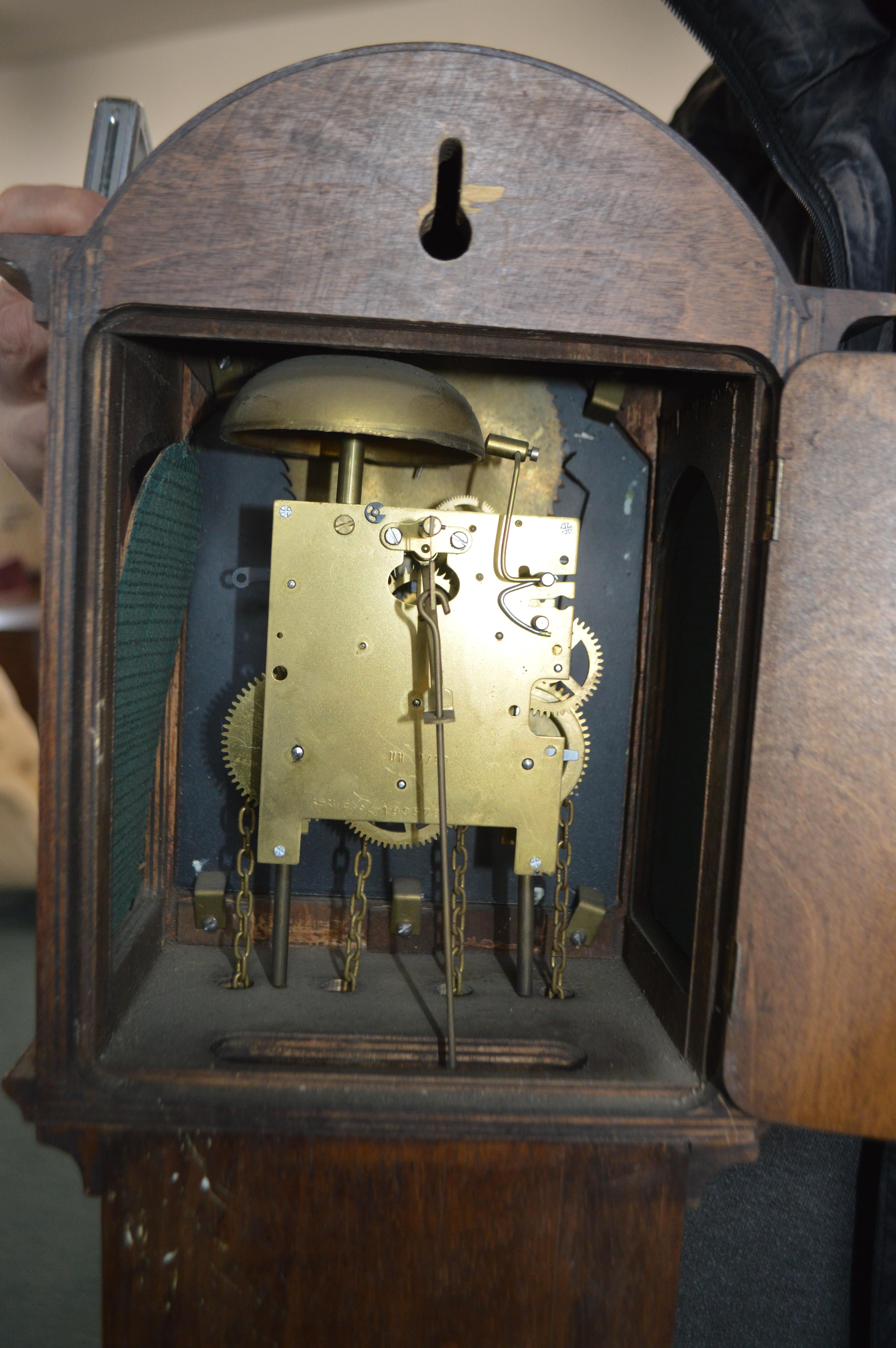 Walnut and mahogany Wall Clock with Painted Face a - Image 2 of 6