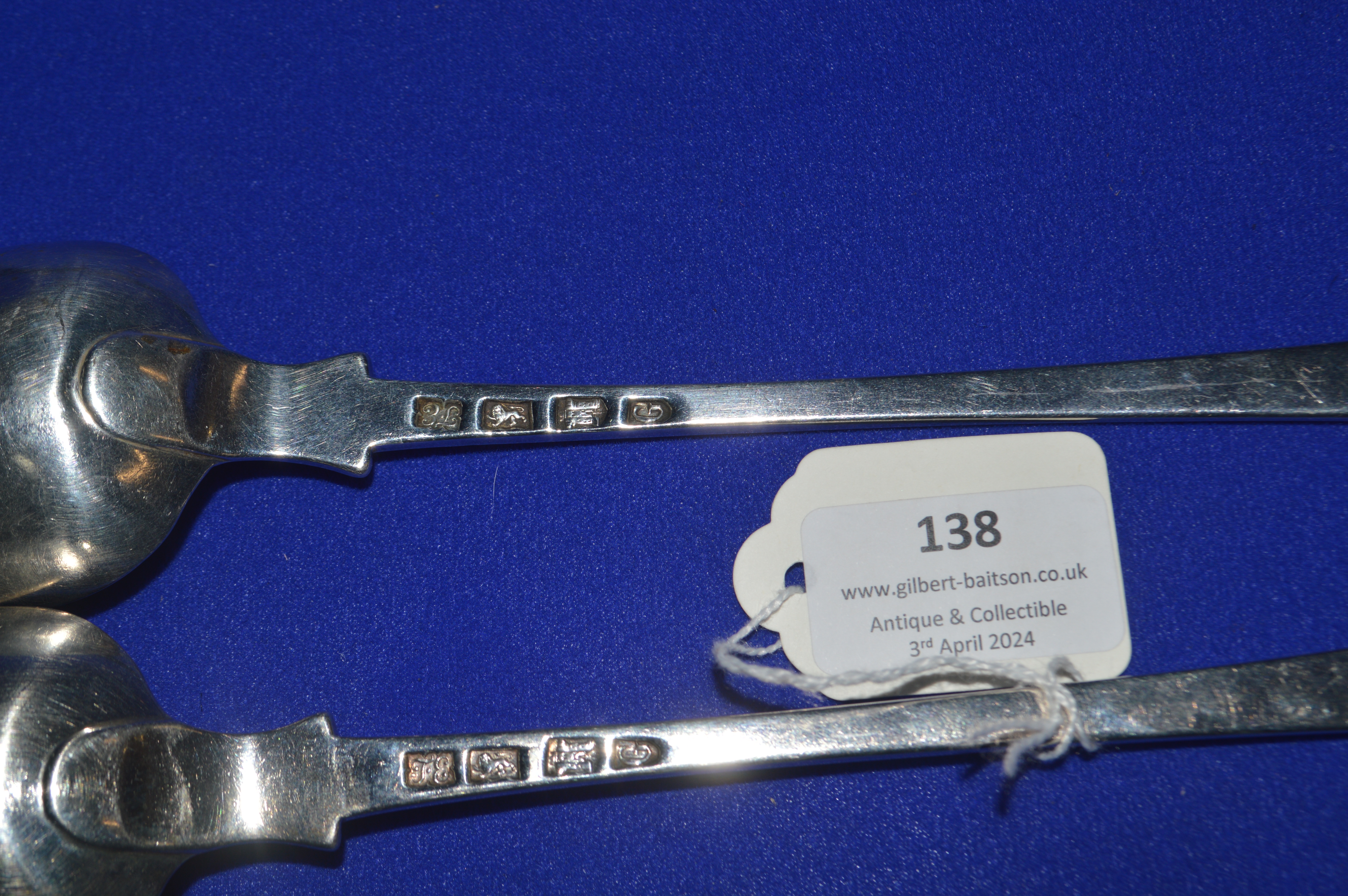 Pair of Hallmarked Silver Tablespoons - Edinburgh 1711, Makers Mark T.E., 199g gross - Image 2 of 3