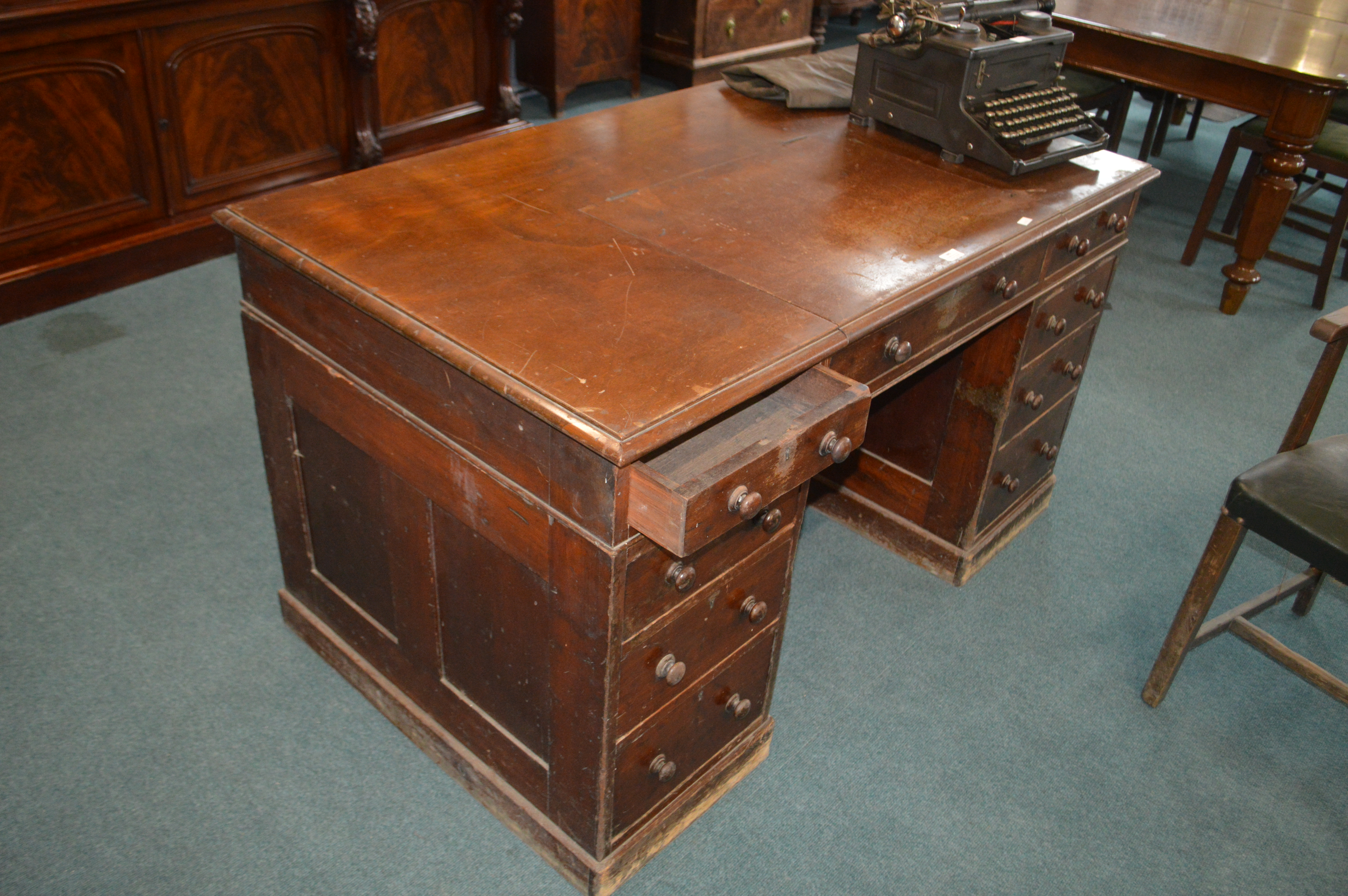 Mahogany Desk with Central Demi Drawer Compartment - Image 2 of 4