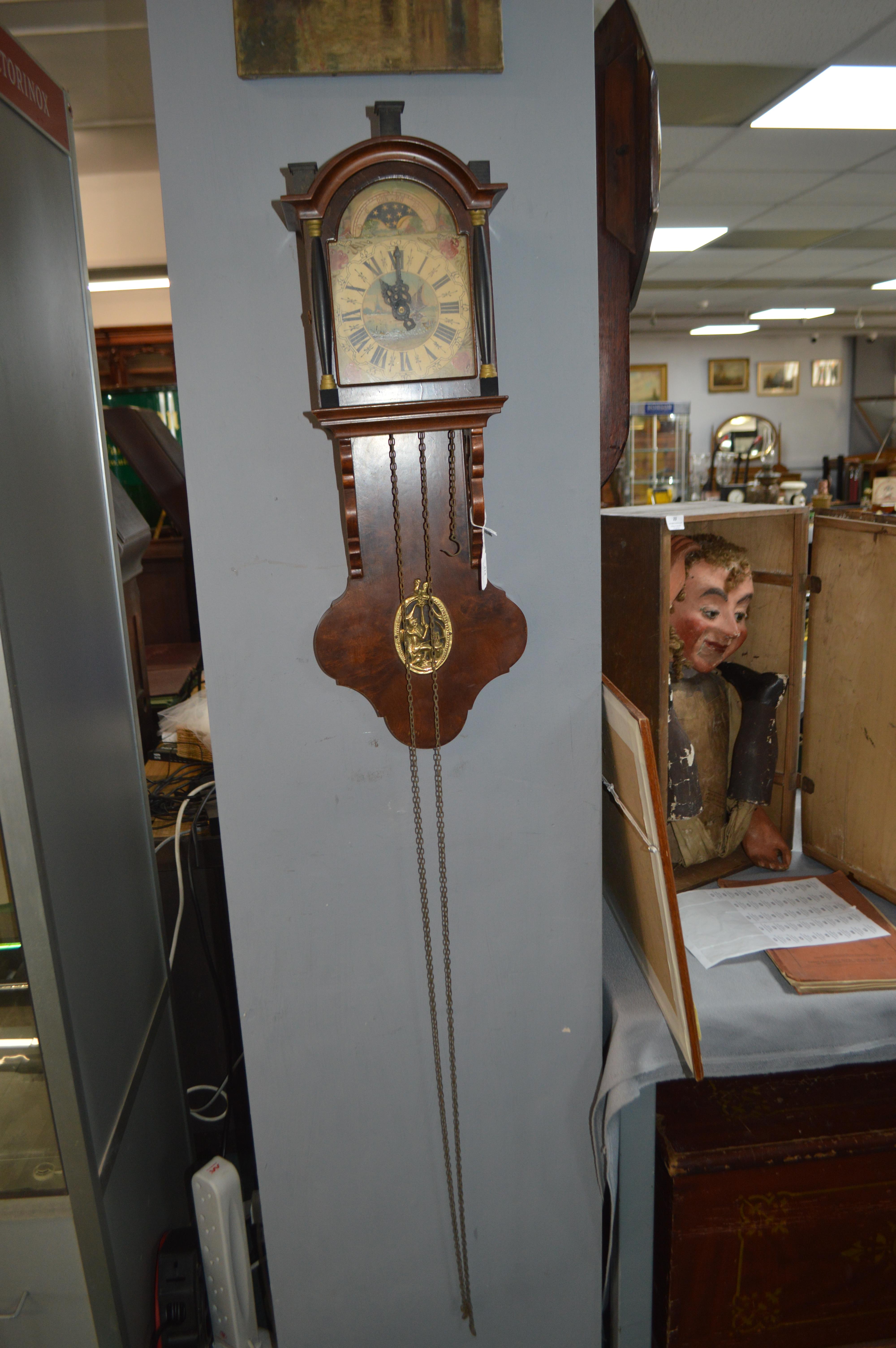 Walnut and mahogany Wall Clock with Painted Face a - Image 4 of 6