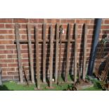 Nine Cast Iron Fence Posts plus Gate Hinges etc.