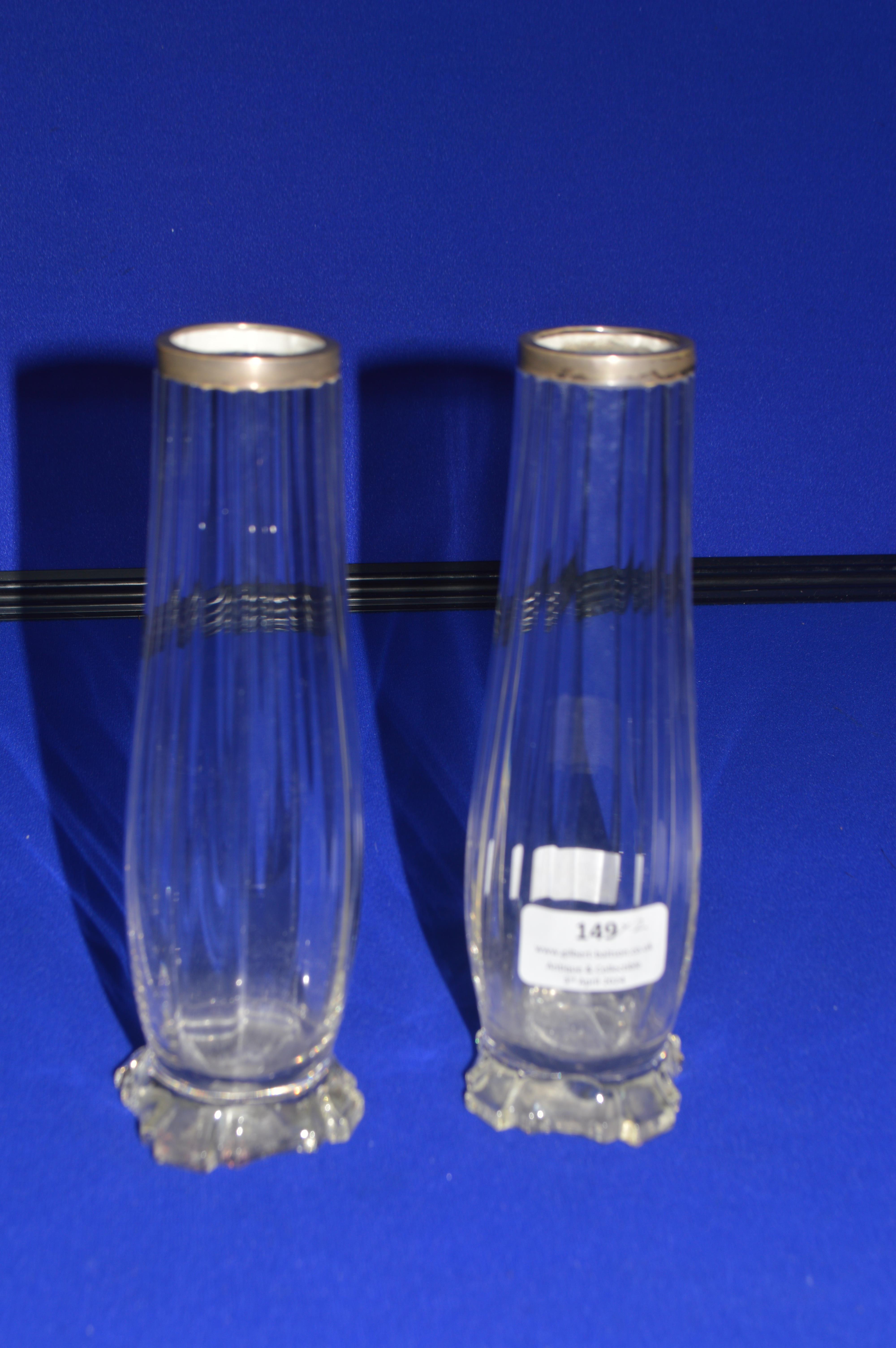 Pair of Cut Glass Vases with Hallmarked Silver Rims - London 1920