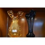Owl Glass vase, and a Blue Studio Glass Vase