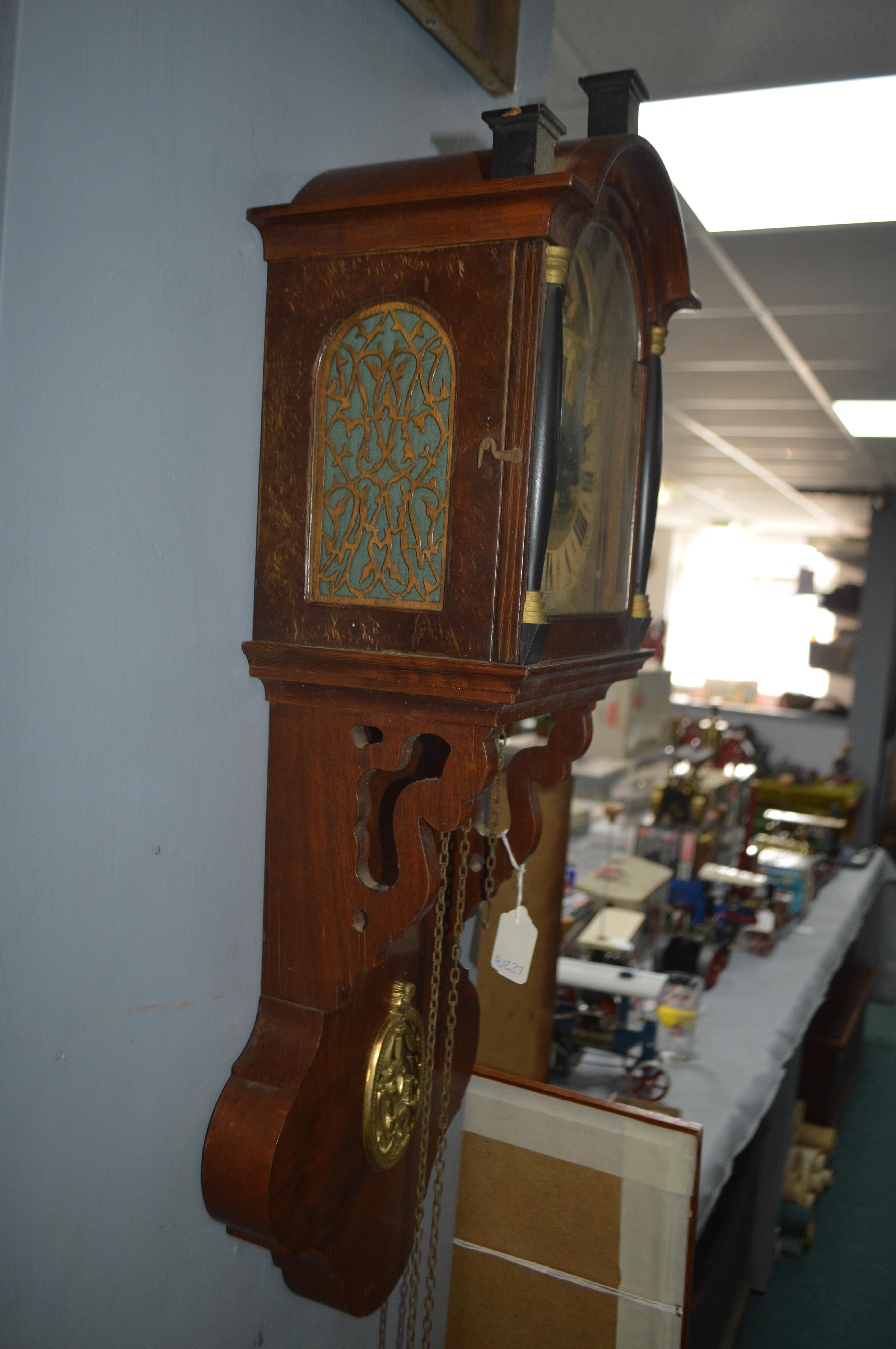 Walnut and mahogany Wall Clock with Painted Face a - Image 5 of 6