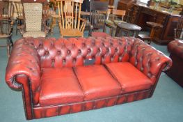 Red Leather Chesterfield Three Seat Sofa (A/F)