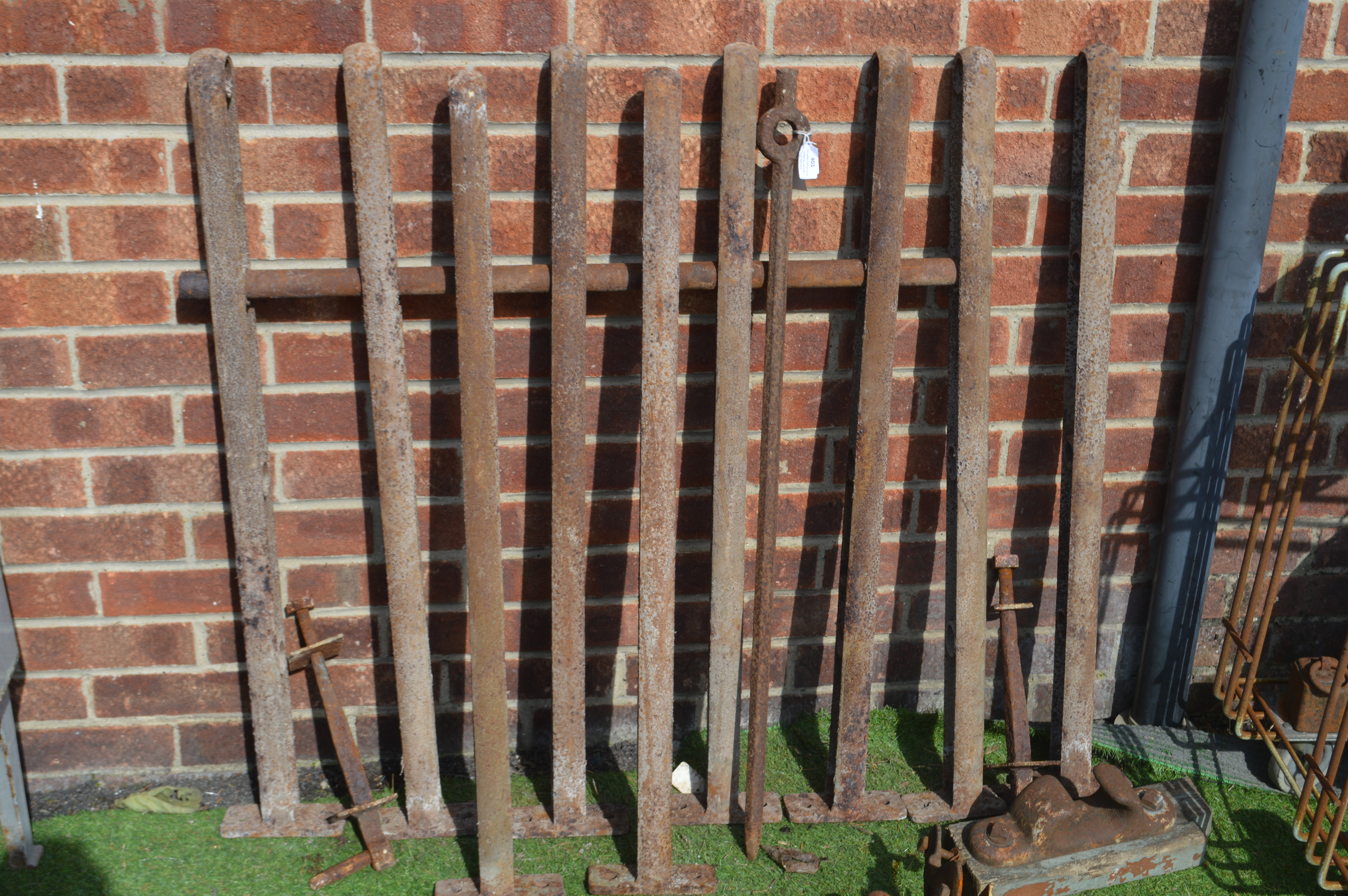 Nine Cast Iron Fence Posts plus Gate Hinges etc. - Image 2 of 2