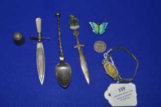 Small Silver Items Including Bookmark, Wristwatch, Spoons, etc.