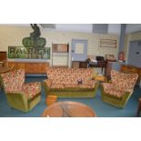 Retro Three Piece Suite with Decorative Floral Upholstery