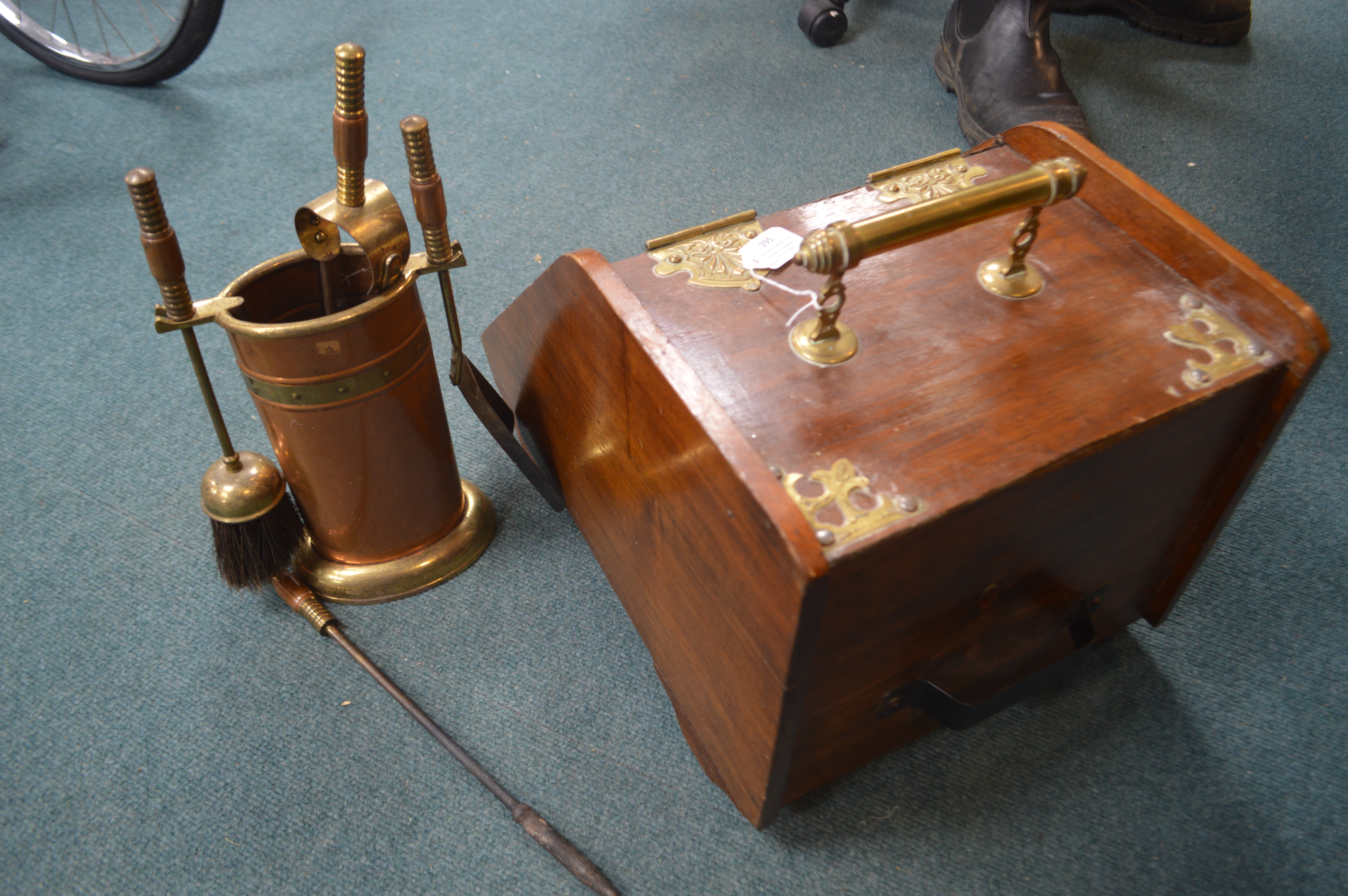 Mahogany & Brass Coal Box plus Brass & Copper Comp - Image 3 of 3