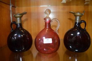 Three Coloured Glass Flagons