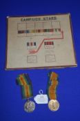 Two First World War Medals Including Royal Artillery, plus Campaign Stars Display Board