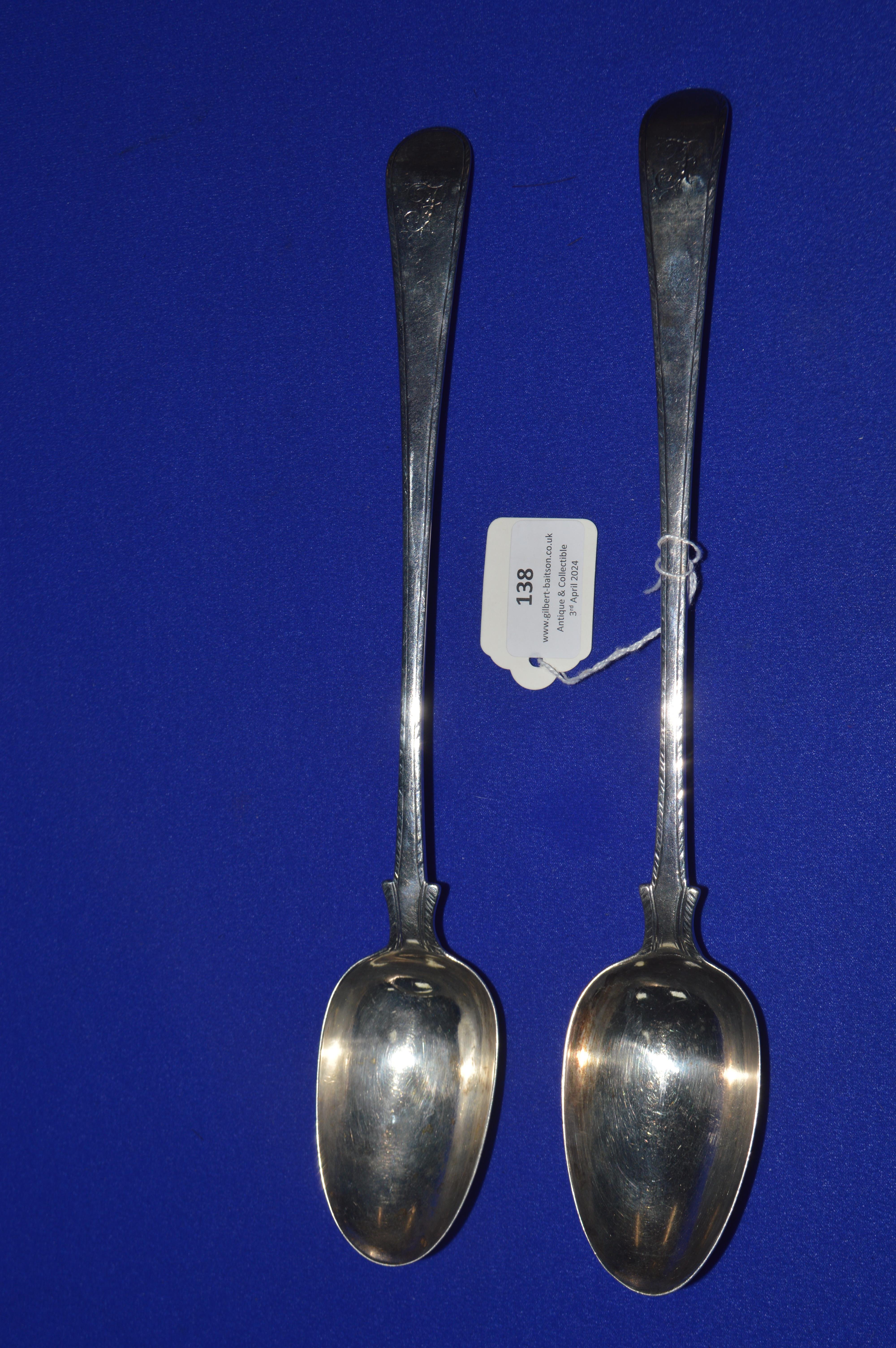 Pair of Hallmarked Silver Tablespoons - Edinburgh 1711, Makers Mark T.E., 199g gross - Image 3 of 3