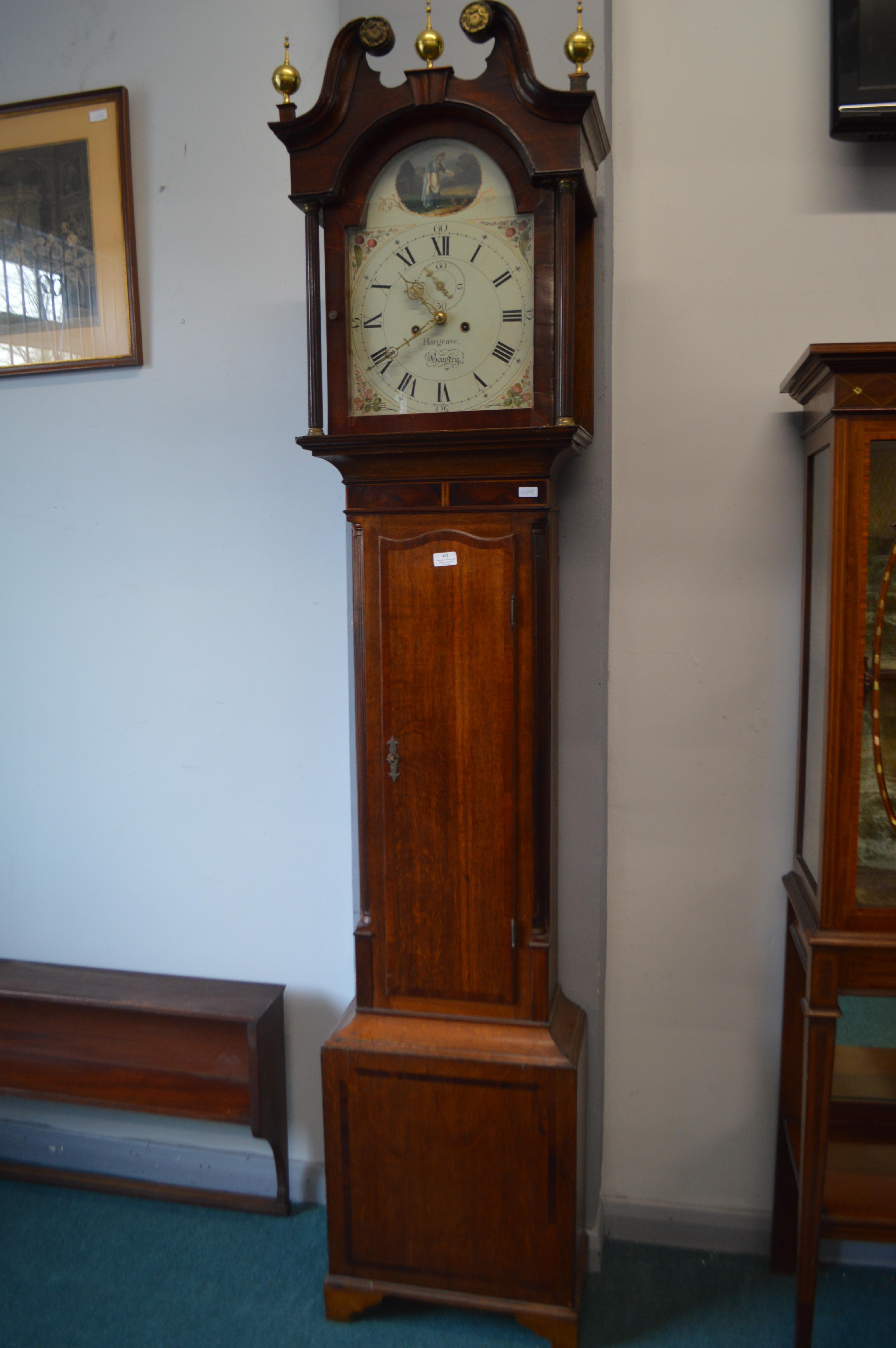 Long Case Clock with Painted Face and Oak & Mahoga