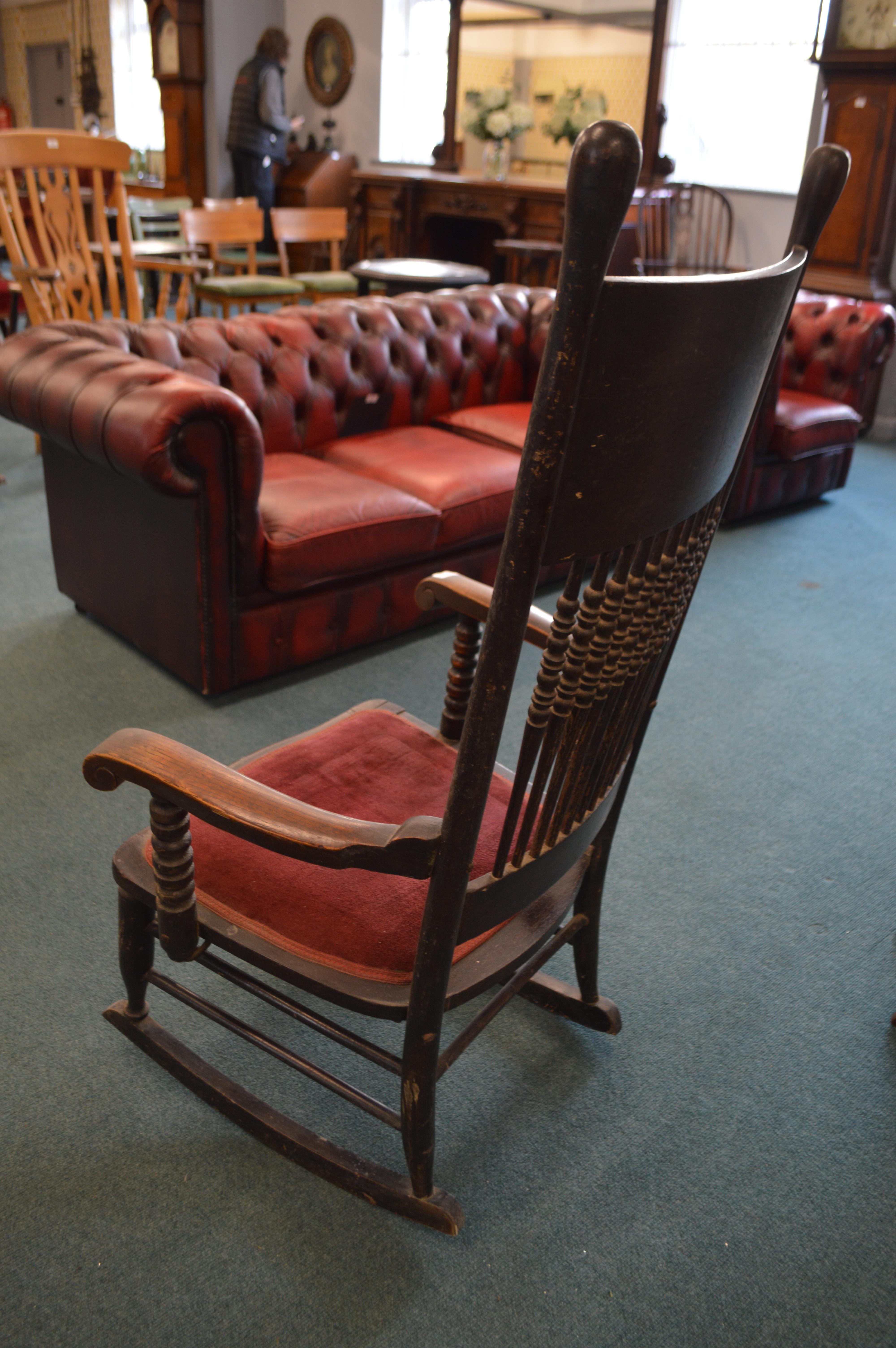 Oak Spindleback Rocking Chair with Carved Detail - Image 3 of 4