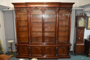 Large Victorian Break Front Glazed Bookcase in Mah