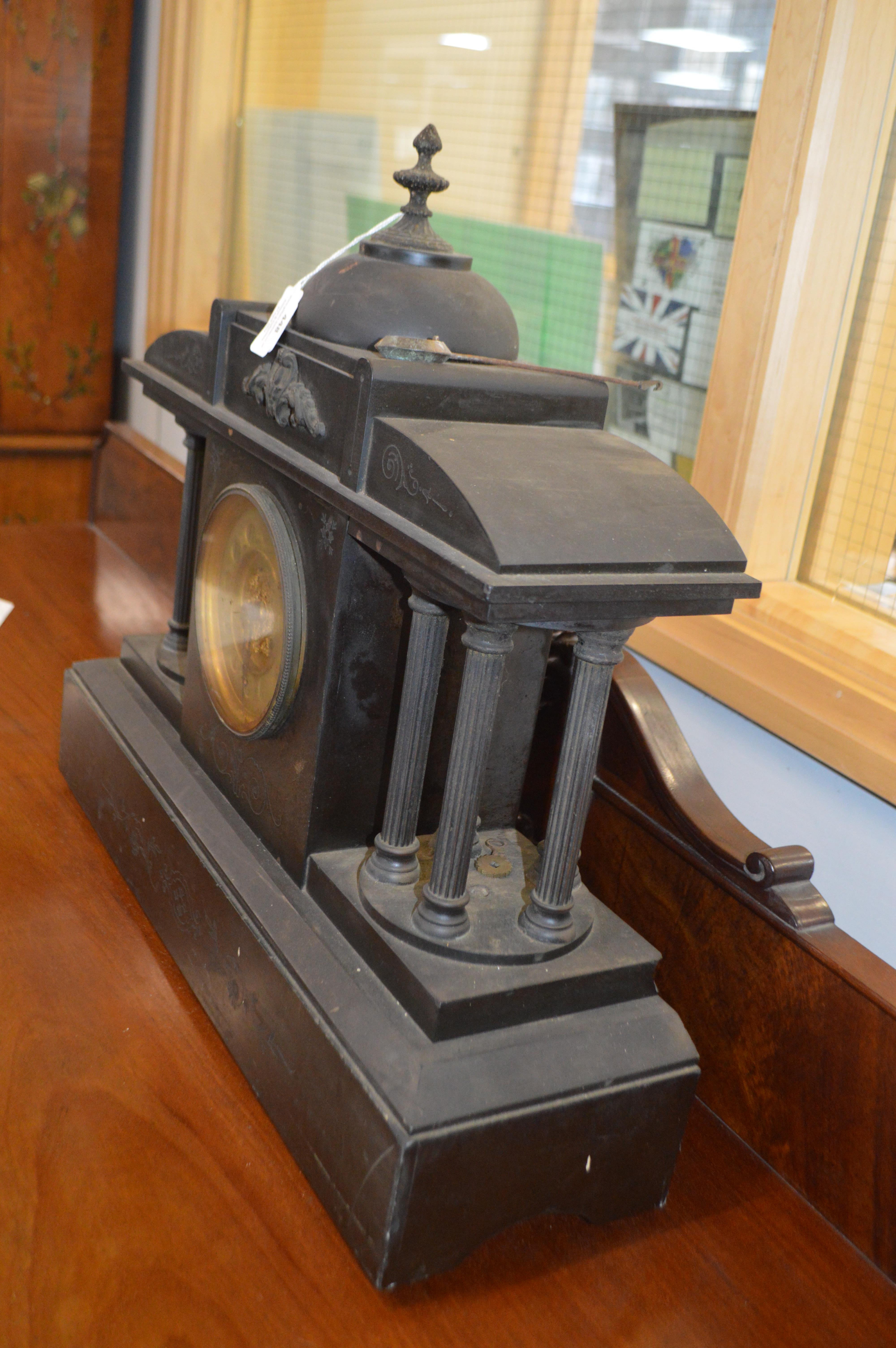 Large Slate Mantel Clock with Classical Columns an - Image 2 of 2