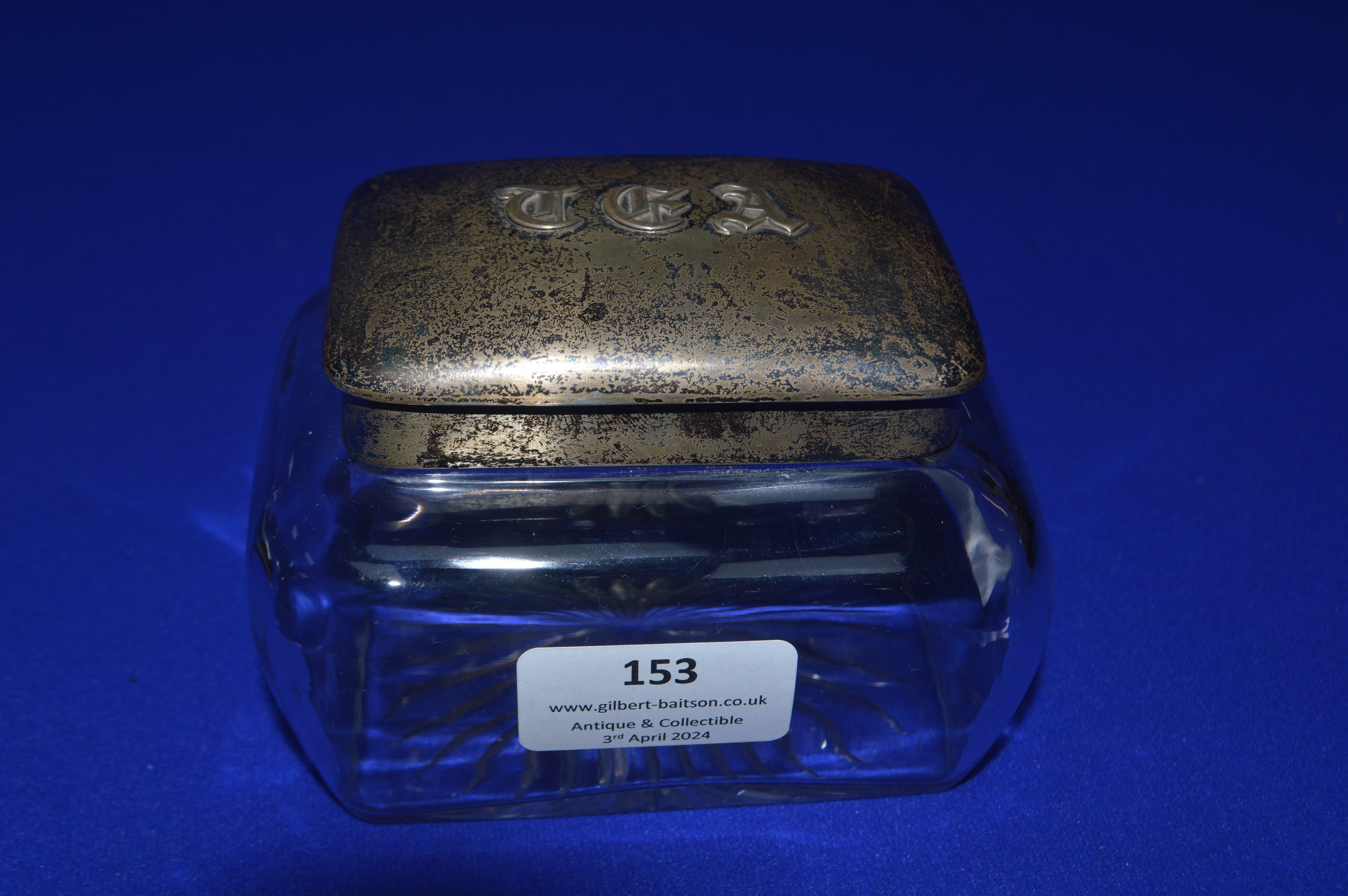 Glass Tea Caddy with Hallmarked Silver Lid - Birmingham 1949