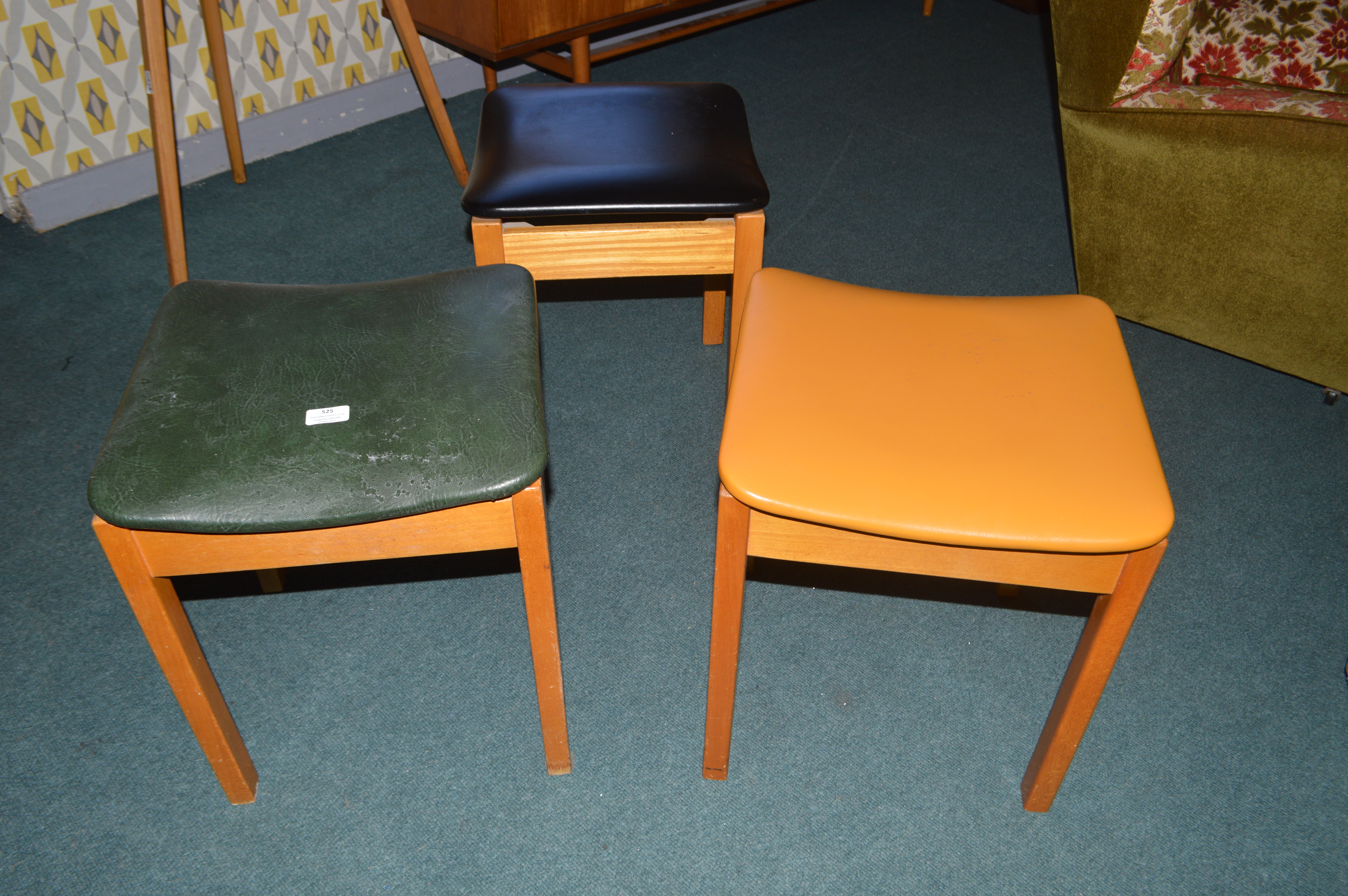 Set of Three Retro Vinyl Covered Stools