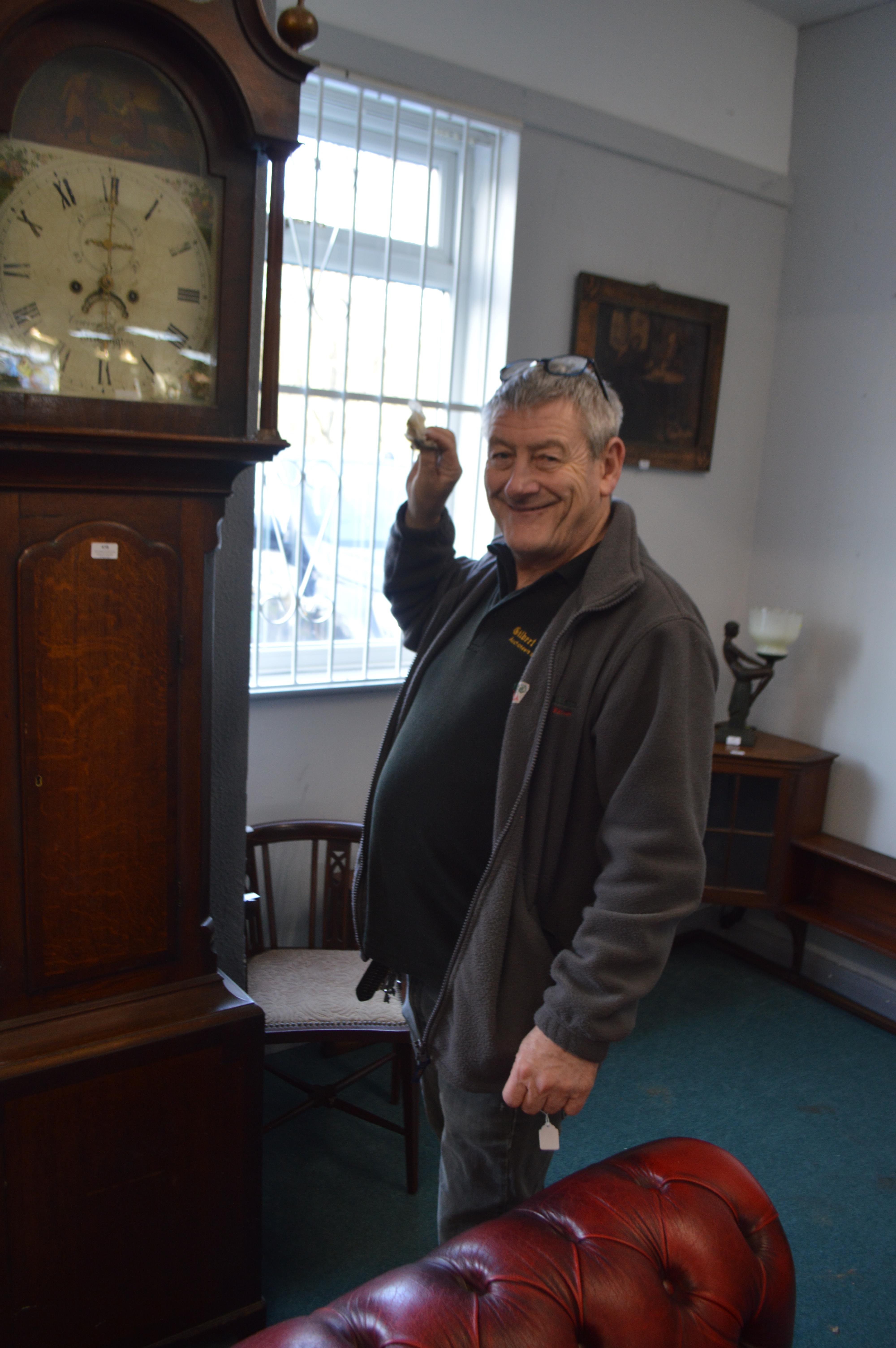 Oak Long Case Clock with Painted face by Craven Ly - Image 2 of 5