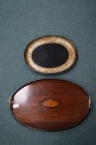 Oval Mahogany Tray with Inlaid Shell Cartouche, an