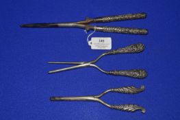 Three Hair Dressers Curling Tongs with Hallmarked Silver Handles