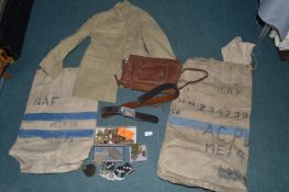 Military Medals, Badges, Kit Bags, and Assorted Items Including a German Belt