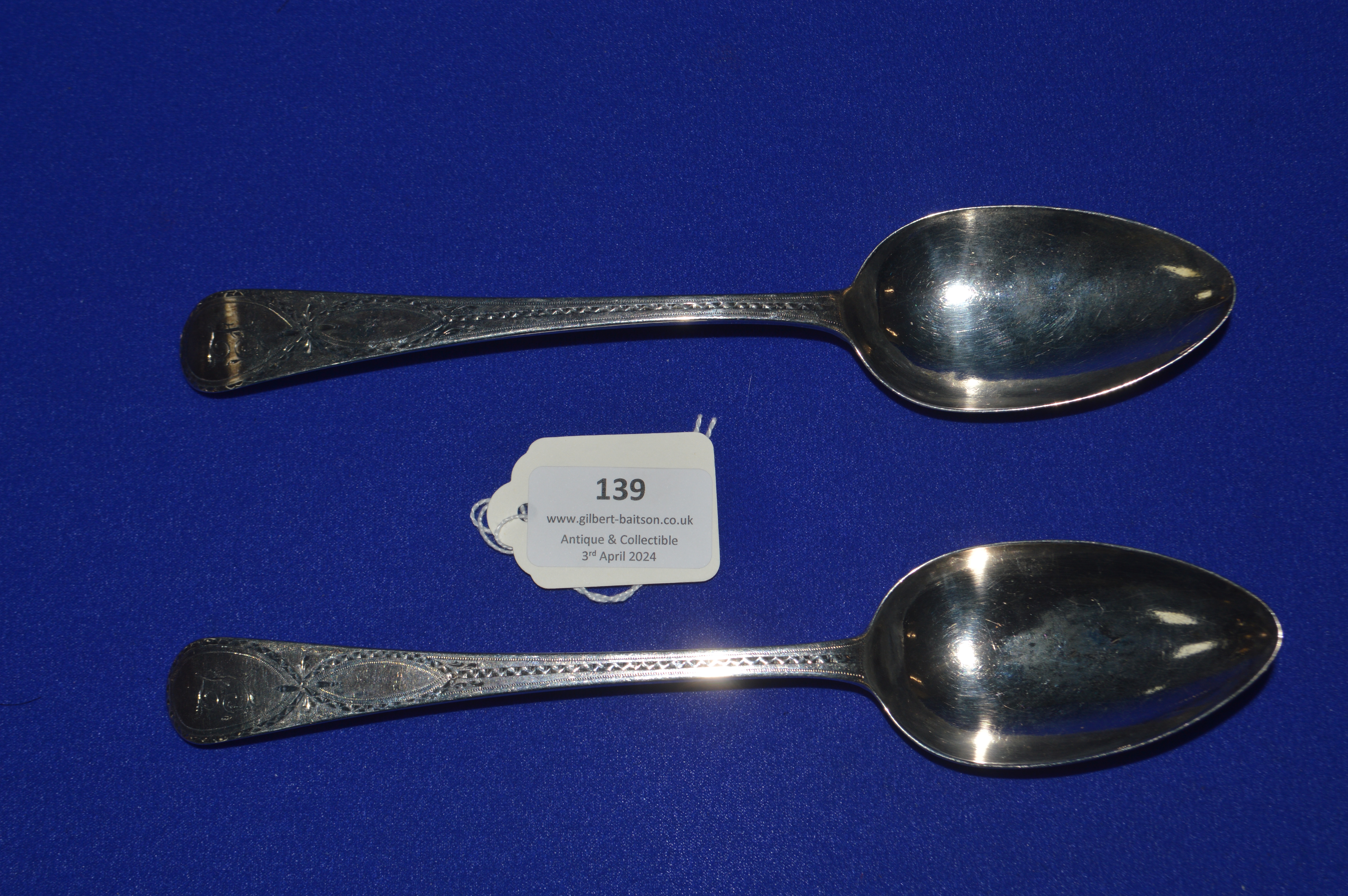 Pair of Hallmarked Silver Dessert Spoons by Peter & Anne Bateman - London 1794, 129g gross - Image 2 of 2